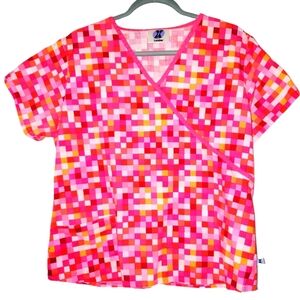 Landau V-Neck Brightly Colored Short Sleeve Scrub Top Pink 559